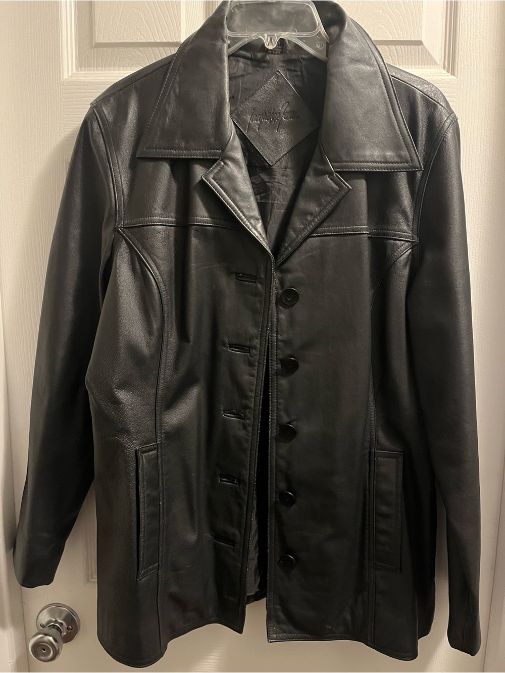 Women’s Jacqueline Ferrar Black Leather Button-Front Jacket Sz Lg